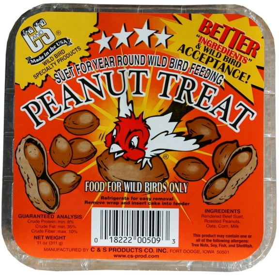 C&S Products Peanut Treat Suet, for Year Round Feeding, 11 oz. Cake, Fresh Wild Bird Food