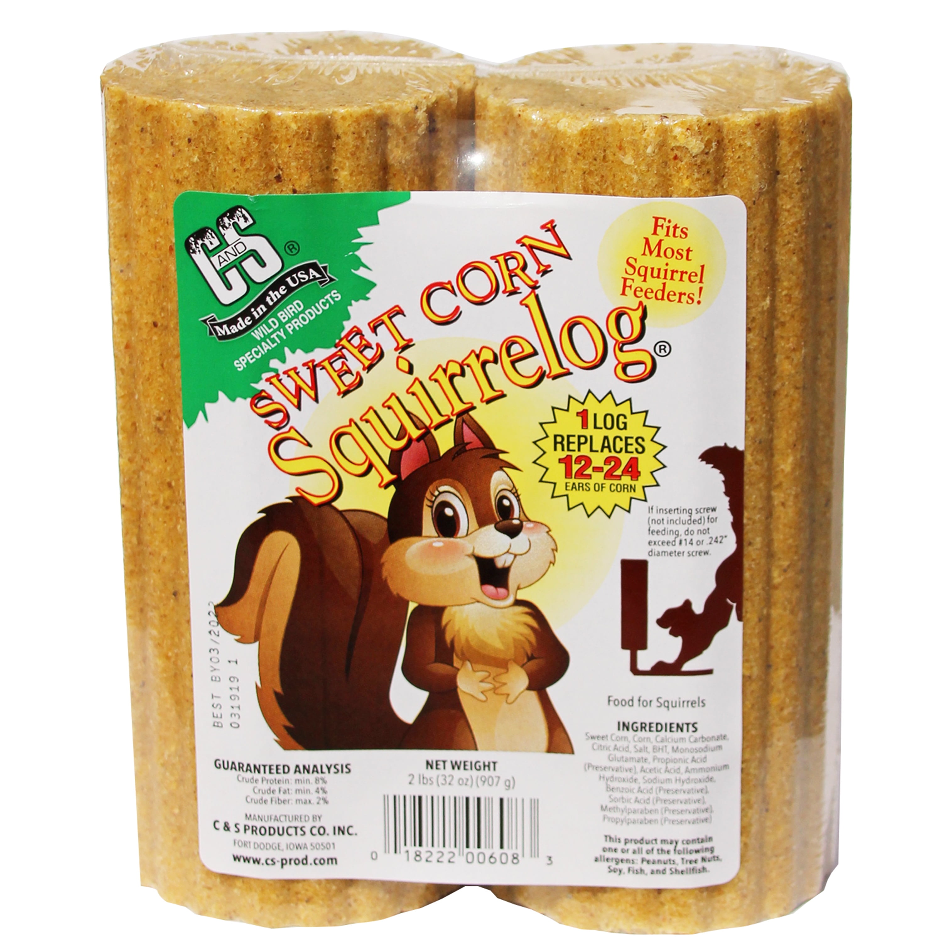 C & S Products Yellow Sweet Corn Squirrel Food Log, 2 lb. - Walmart.com