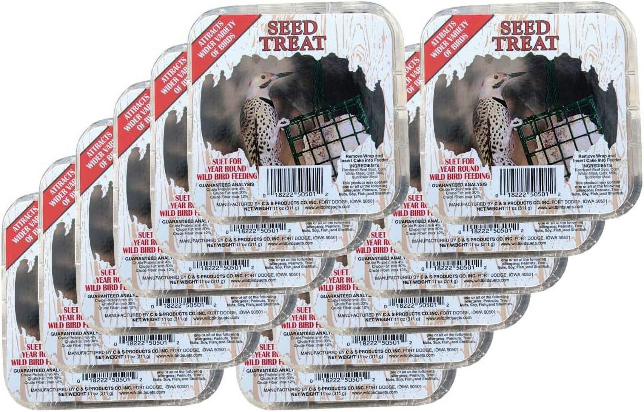 C & S Products Seed Treat Suet for Wild Birds - All Lifestages - 12.00 Ounce Pack of 1 — Residential Use, Standard Application