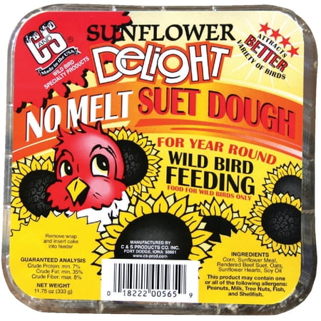 C&S Sunflower Delight No-melt Suet Dough, 11.75 oz, Wild Bird Food, 12 Pack