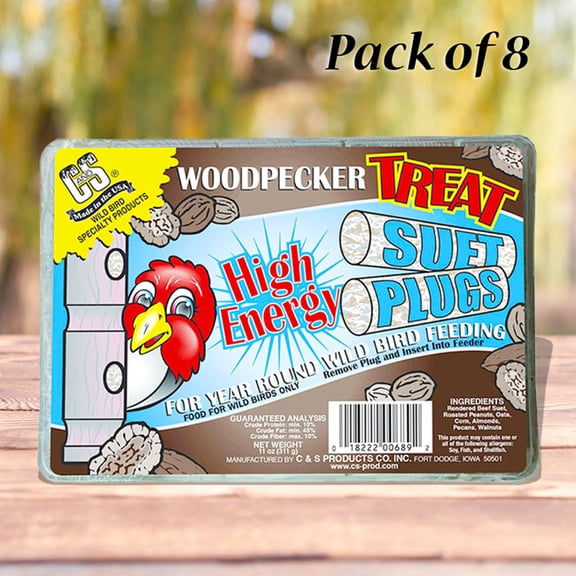 C&S Woodpecker High Energy Treat Suet Plugs, Eight 4-packs