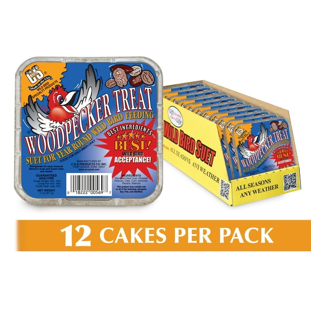 Free Shipping! C&S 11 oz Woodpecker Suet Treat Cake, Fresh Wild Bird