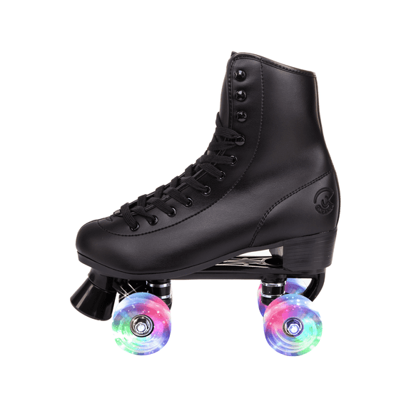 C SEVEN Quad Roller Skates with LED wheels (Black, Women's 7 / Youth 6 / Men's 6)