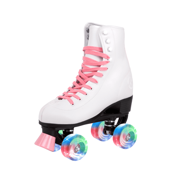 C SEVEN Quad Roller Skates with LED wheels (Candy Pink, Women's 7 / Youth 6 / Men's 6)