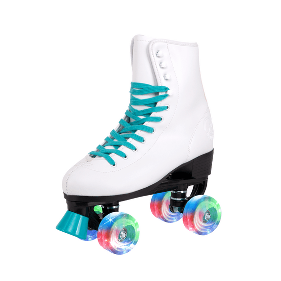 C SEVEN Quad Roller Skates with LED wheels (Teal, Youth 2)