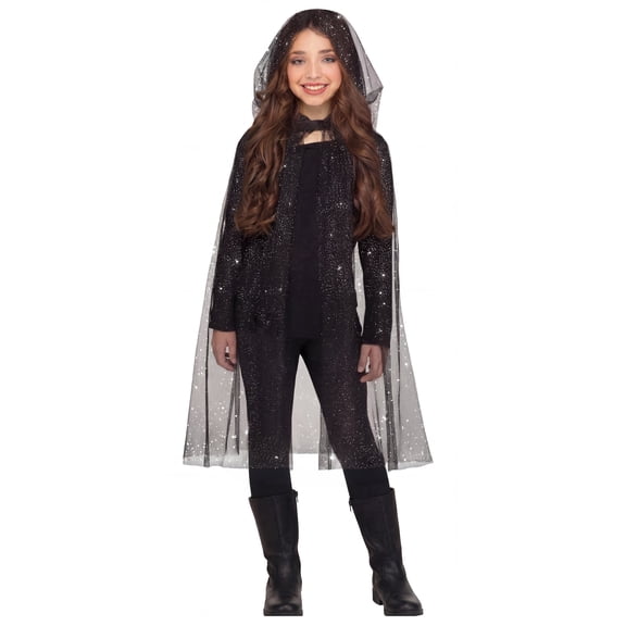 Hooded Sparkle Cape Costume Accessory for Children, Black, M-XL, Halloween by Way To Celebrate