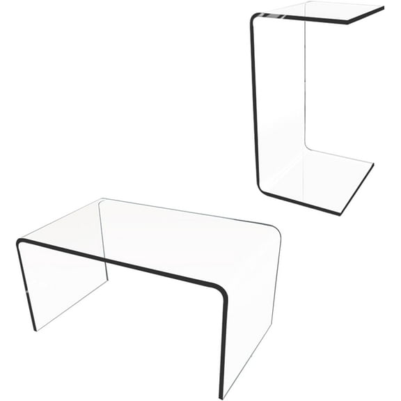 C-Shape Acrylic Side Table,24" L x 14" W x 12" H x 1/2" Thick Clear End Table,Transparent Nightstand with Waterfall Edges,Modern Lucite Side Table for Living Room
