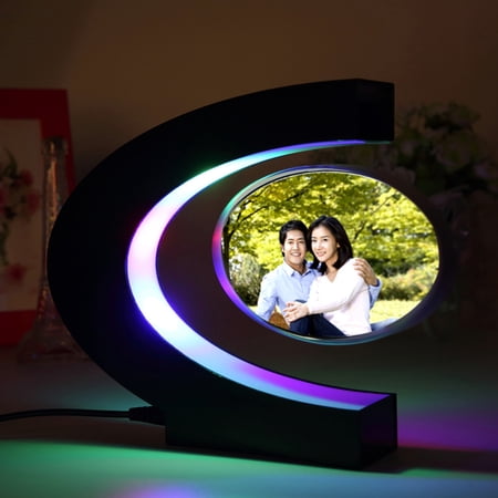 C Shape Electronic Magnetic Levitation Floating Globe Photo Frame LED Light US Plug Birthday Decor Wedding Gift