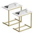thumbnail image 1 of C Shape End Table 2pcs,Sofa Side End Table C Shape for Living Room,Couch Table,Marble, 1 of 6