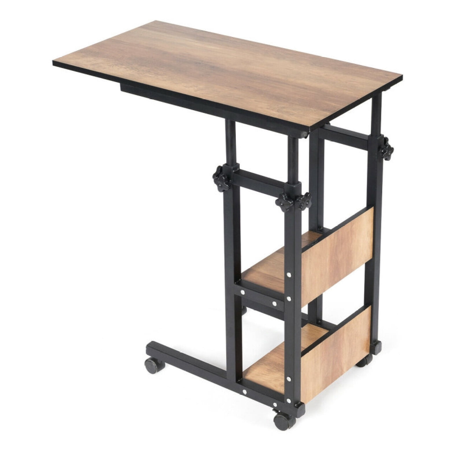 C-Shape End Table with Storage, Mobile Side Table with Wheels ...