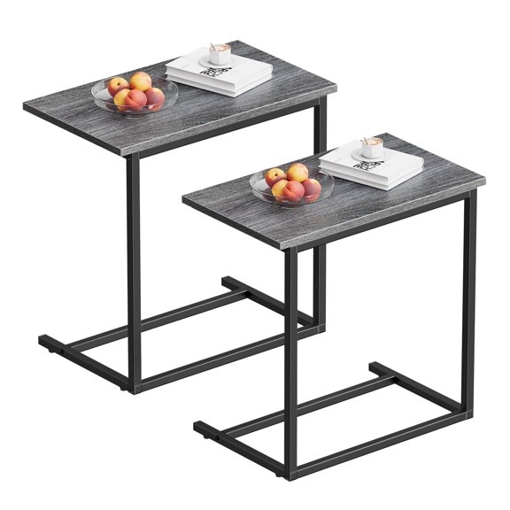 C Shape Metal Frame End Table 2 PCS, Sofa Table TV Tray Table for Living Room,Side Table for Bedroom (Gray)