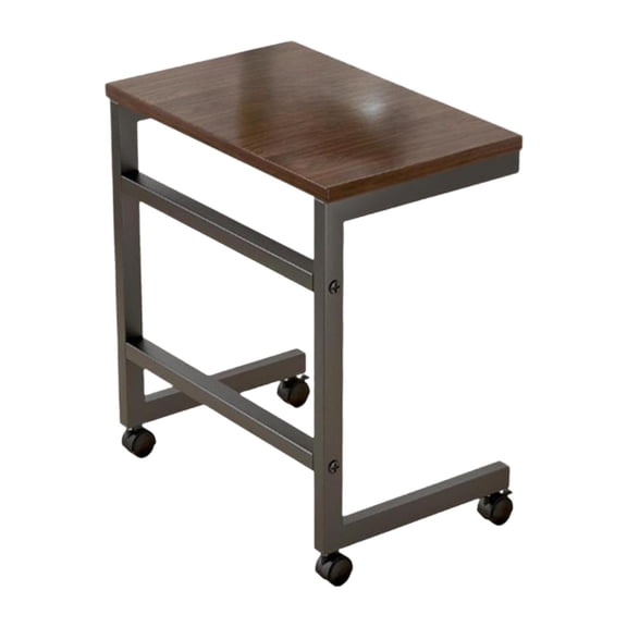 C-Shape Rolling End Table with Wood Top and Metal Frame, Standard