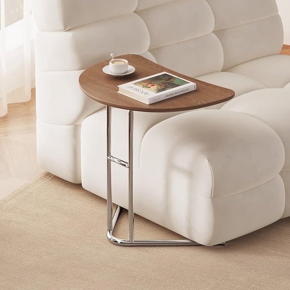 C-Shape Side Table With Wood Top And Chrome Frame, Standard Color