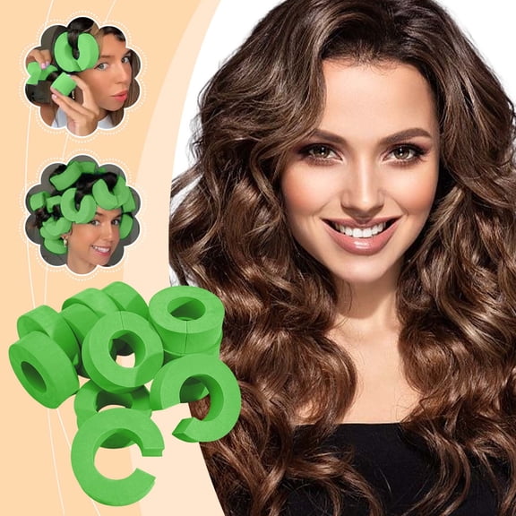 C Shape Sponge Curlers 6 Pack Green, No Heat Curling Rods for Overnight Waves, Heatless Curling Iron, Big Voluminous Curls Hair Styling Tools, Foam Rollers