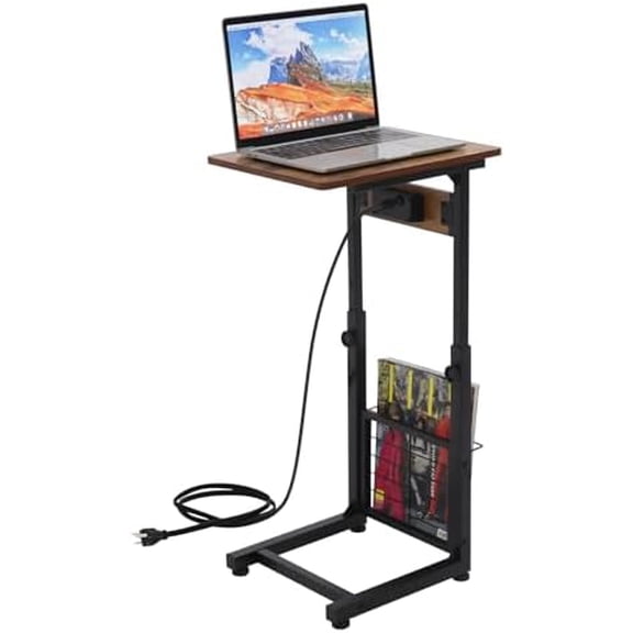 C-Shaped Adjustable(24.4-28.3" H) End Table with Charging Station Side Table for Small Spaces, Living Room/Bedroom Sofa/Bedside$$Furniture