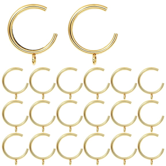 C-Shaped Bypass Curtain Rings w/Eyelets, 2" Heavy Duty Iron Silent smooth sliding over center brackets, rust-proof, perfect for French return, fit 1.25" Rods, easy setup