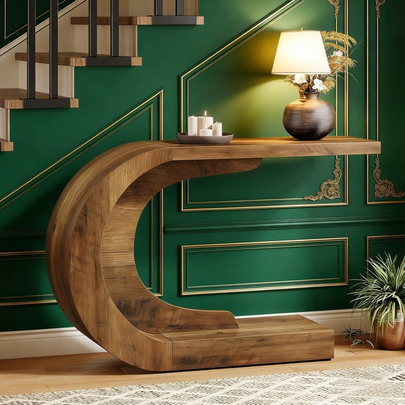 C-Shaped Console Table Modern Accent Entryway Sofa Table 43.34 x 13.79 x 29.55 Inch Wave Design Hallway Table RLB