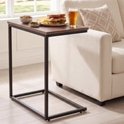 C Shaped End Sofa Table, Vintage Side Couch Table for Living Room, Bedroom, 27"H x 19.7"W x 12.6"D, Brown