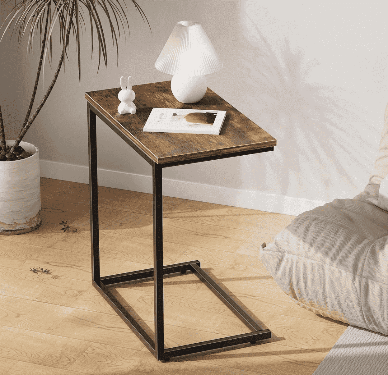 C Shaped End Sofa Table, Vintage Side Couch Table for Living Room