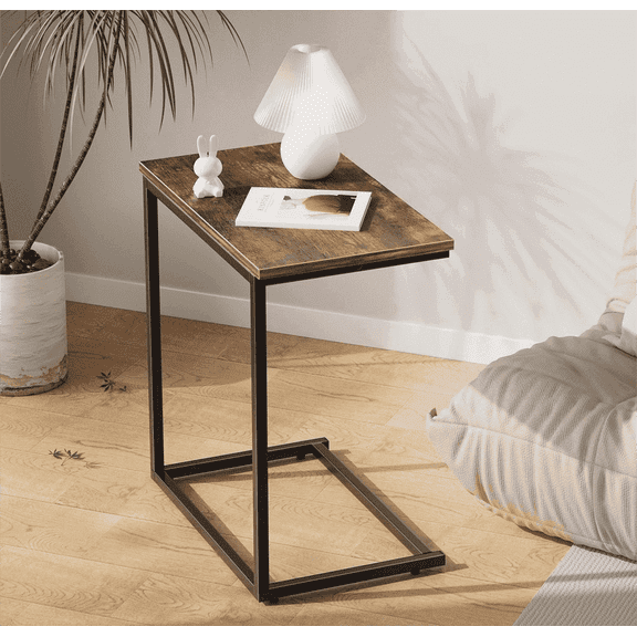 C Shaped End Sofa Table, Vintage Side Couch Table for Living Room, Bedroom, 27"(H) x 19.7"(W) x 12.6"(D), Brown