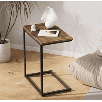 C Shaped End Sofa Table, Vintage Side Couch Table for Living Room, Bedroom, 27"(H) x 19.7"(W) x 12.6"(D), Brown