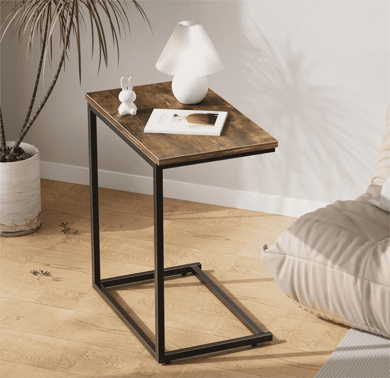 C Shaped End Sofa Table, Vintage Side Couch Table for Living Room