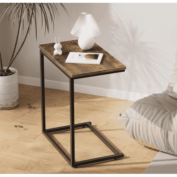 C Shaped End Sofa Table, Vintage Side Couch Table for Living Room, Bedroom, 27"(H) x 19.7"(W) x 12.6"(D), Brown