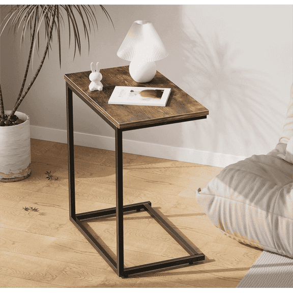 C Shaped End Sofa Table, Vintage Side Couch Table for Living Room, Bedroom, 27"(H) x 19.7"(W) x 12.6"(D), Brown