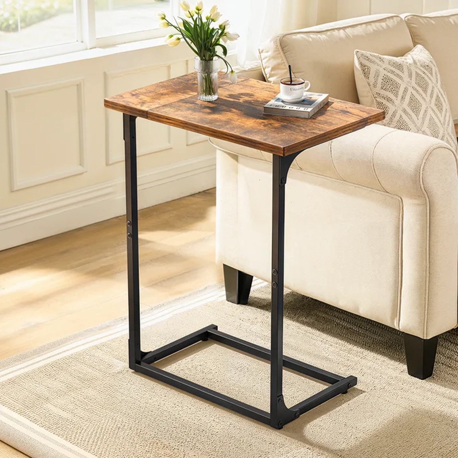 C Shaped End Sofa Table, Widened Vintage End Table Side Table for ...