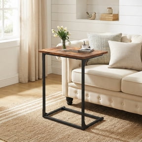 C Shaped End Sofa Table, TV Tray Couch Side Table for Living Room, Bedroom, With widened tabletop,27"(H) x 21.1"(W) x 11.4"(D), Brown