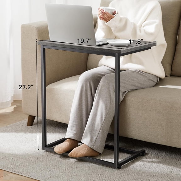 C Shaped End Table 27 Inches High, Side Table for Couch Slide Under, Sofa Side Table for Living Room, Grey