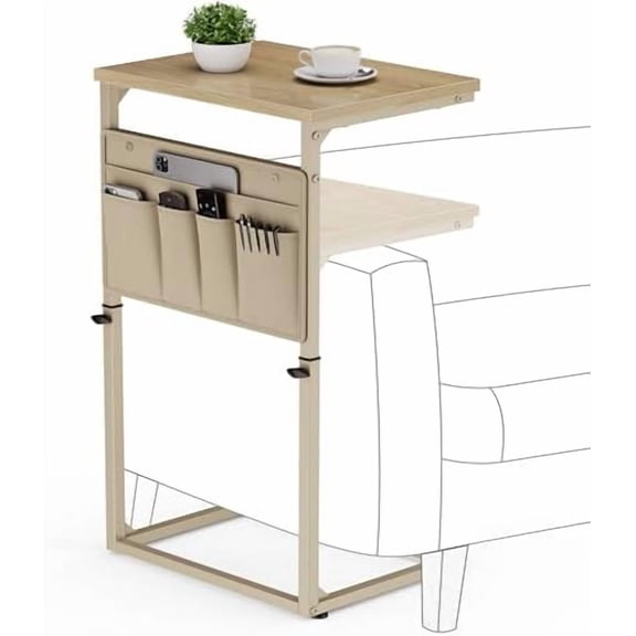 C Shaped End Table, 32'' Tall Side Table for Couch, Adjustable Height Small Couch Side Table for Small Spaces, End Table Slide Under Sofa Table TV Tray Table Arm Table for Living Room