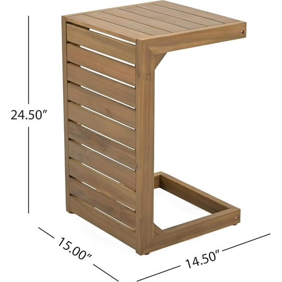 C-Shaped End Table, Acacia Wood Side Table, Brown