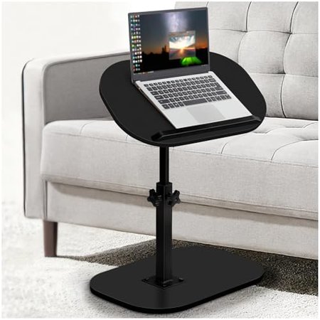 C Shaped End Table Adjustable Height, 360° Swivel Side Table with Wheels, Small TV Tray for Living Room Bedroom, Couch Tables That Slide Under for Sofa Bed (Black-1)