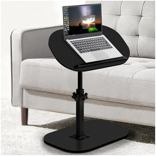 C Shaped End Table Adjustable Height, 360° Swivel Side Table with Wheels, Small TV Tray for Living Room Bedroom, Couch Tables That Slide Under for Sofa Bed (Black-1)