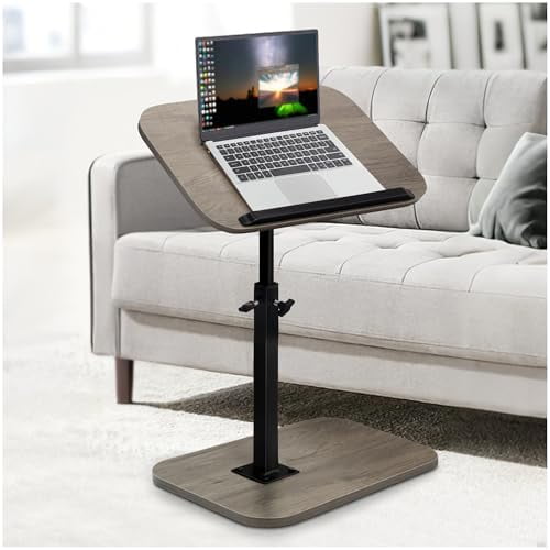 C Shaped End Table Adjustable Height, 360° Swivel Side Table with Wheels, Small TV Tray for Living Room Bedroom, Couch Tables That Slide Under for Sofa Bed (Grey)