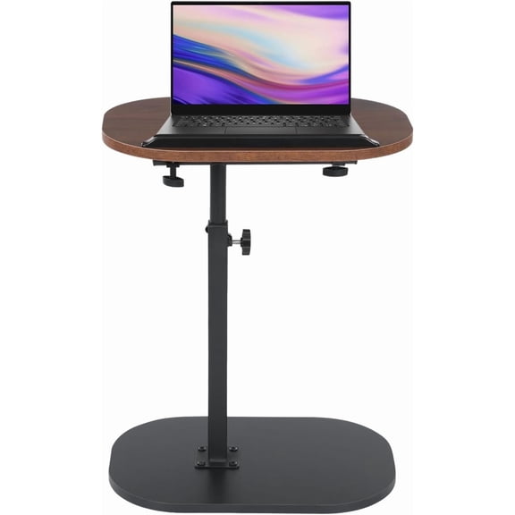 C Shaped End Table, Adjustable Height C Shaped Side Table, 360° Swivel Couch Side Tables, Flip Top Slide Laptop Desk, TV Tray Coffee Table for Living Room Bedroom Sofa Small Spaces (Walnut Color)