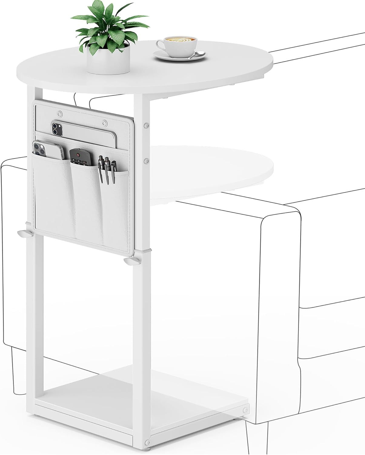 C Shaped End Table, Adjustable Height Small Side Table for Couch and ...
