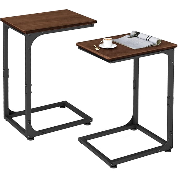 C Shaped End Table, C Shaped Under Couch Slider, Small Wood Under Sofa Sliding Side Table, for Living Room, Bedside, Laptop, Computer, TV Dinner, or Recliner, Walnut