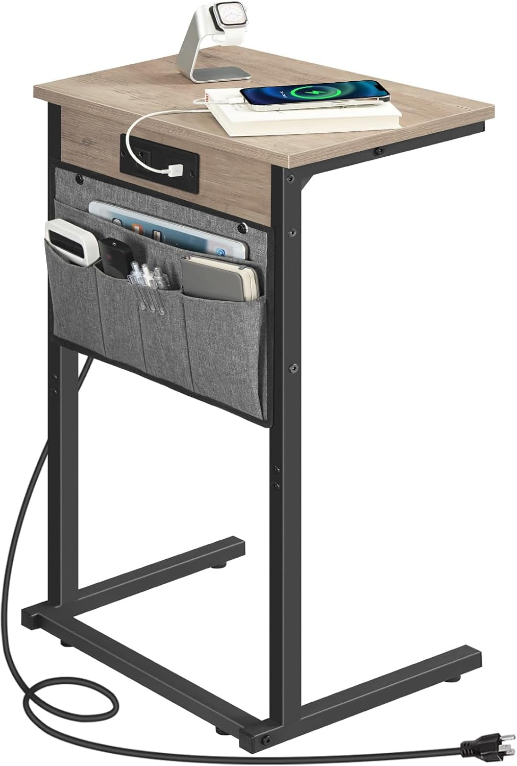 C Shaped End Table with Charging Station, 28