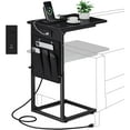 thumbnail image 1 of C Shaped End Table with Charging Station, Adjustable Height Side Table for Sofa, Couch Side Table for Small Spaces, Slide Under Sofa TV Tray Snack Arm Tables for Living Room, Bedroom, Black, 1 of 18