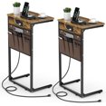 thumbnail image 1 of C Shaped End Table with Charging Station, Set of 2, 28" Tall Side for Couch, Small Slide Under Sofa with Storage Bag for Small Spaces, TV Tray Arm for Living Room, 1 of 18