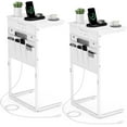 thumbnail image 1 of C Shaped End Table with Charging Station, Set of 2, 28" Tall Side Table for Couch, Small Slide Under Sofa Tables with Storage Bag for Small Spaces, Tall TV Tray Arm Table for Living Room, 1 of 11