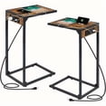 thumbnail image 1 of C Shaped End Table with Charging Station, Slide Under Sofa Side Table Set of 2 ,TV Tray Couch Table with USB Ports Outlets, Metal Frame Snack Table for Living Room Bedroom Rustic Brown, 1 of 8