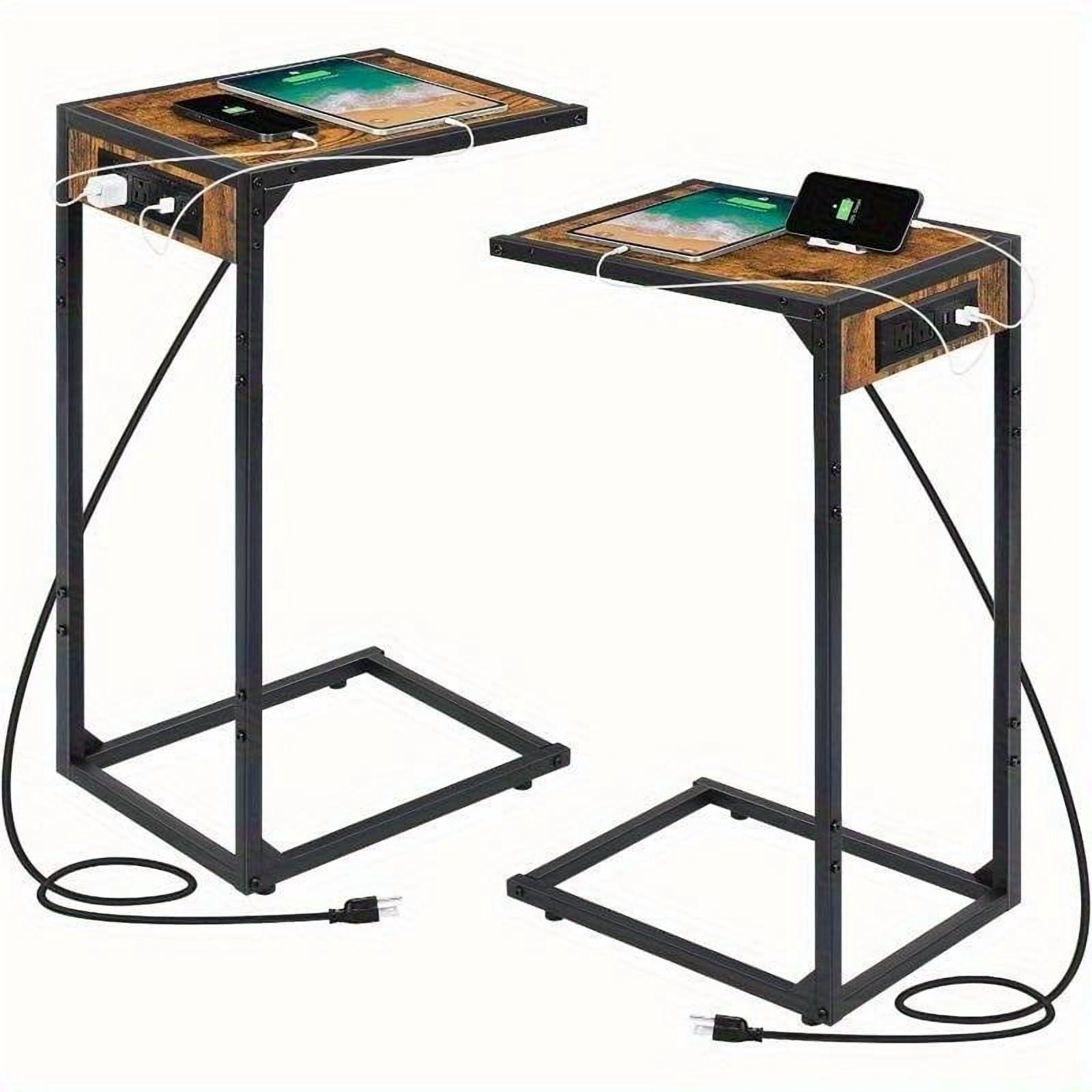 TV Trays Set Of 2 - Foldable Rustic Brown Side Tables For Living Room