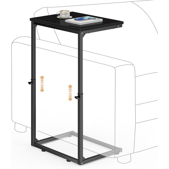 C Shaped End Table for Couch, 33.2'' Extra Tall C Table Adjustable Height Side Table, Small Side Table for Small Spaces, Couch Tables that Slide Under, Tv Tray Table for Living Room, Black