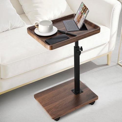C Shaped End Table for Couch, Adjustable C Shaped Side Table with Wheels, Anti Fall Measures TV Trays Table for Eating, Sofa, Bedroom, Living Room$$Furniture