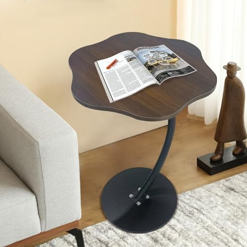 C Shaped End Table for Couch,C Table End Table,C Shaped End Table,Accent Side/End Table, 15.7 Flower Shape Farmhouse Side Table Tray Top Accent Table for Living Room Bedroom, Small Space$$Furniture