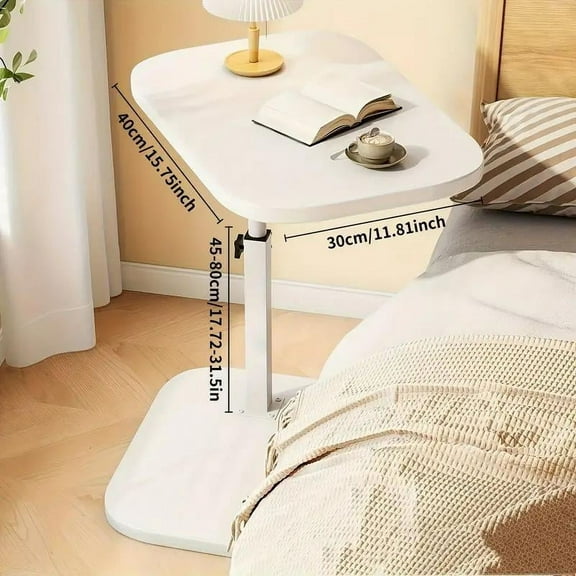 C Shaped End Table for Couch Sofa, 360° Swivel Height Adjustable TV Tray for Small Spaces, Livingroom Bedroom College Dorm Hospital Black,White,Walnut