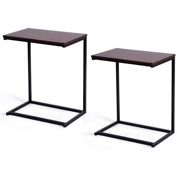 C Shaped End Table, Couch Sofa Side TV Tray for Coffee Snack Laptop, Vintage Bedside Table for Living Room, Bedroom